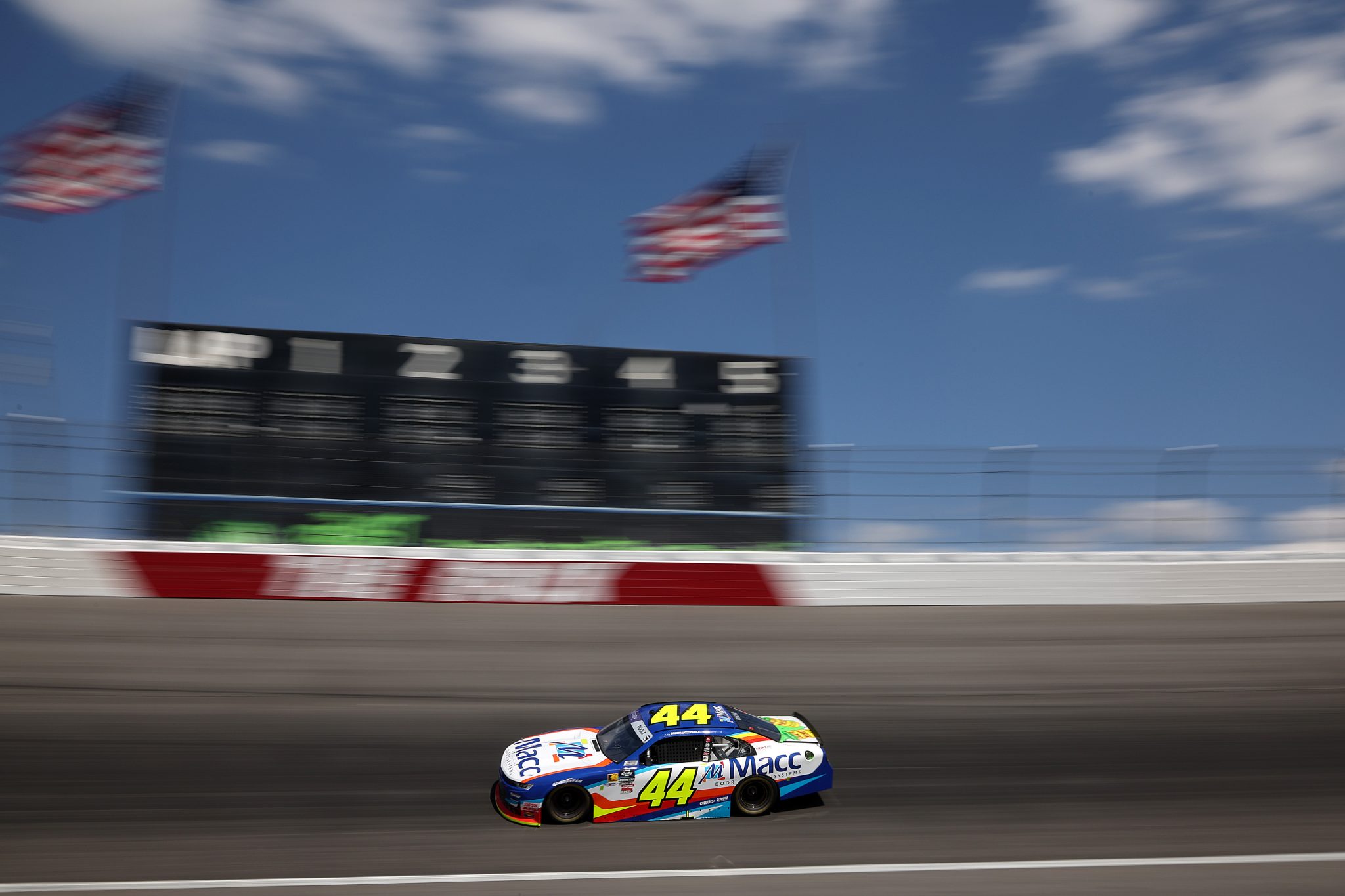 ROCKINGHAM, NORTH CAROLINA - APRIL 18: Brennan Poole, driver of the #44 Macc Door Systems Chevrolet, drives during practice for the NASCAR Xfinity Series North Carolina Education Lottery 250 presented by Black’s Tire at Rockingham Speedway on April 18, 2025 in Rockingham, North Carolina. (Photo by James Gilbert/Getty Images) | Getty Images