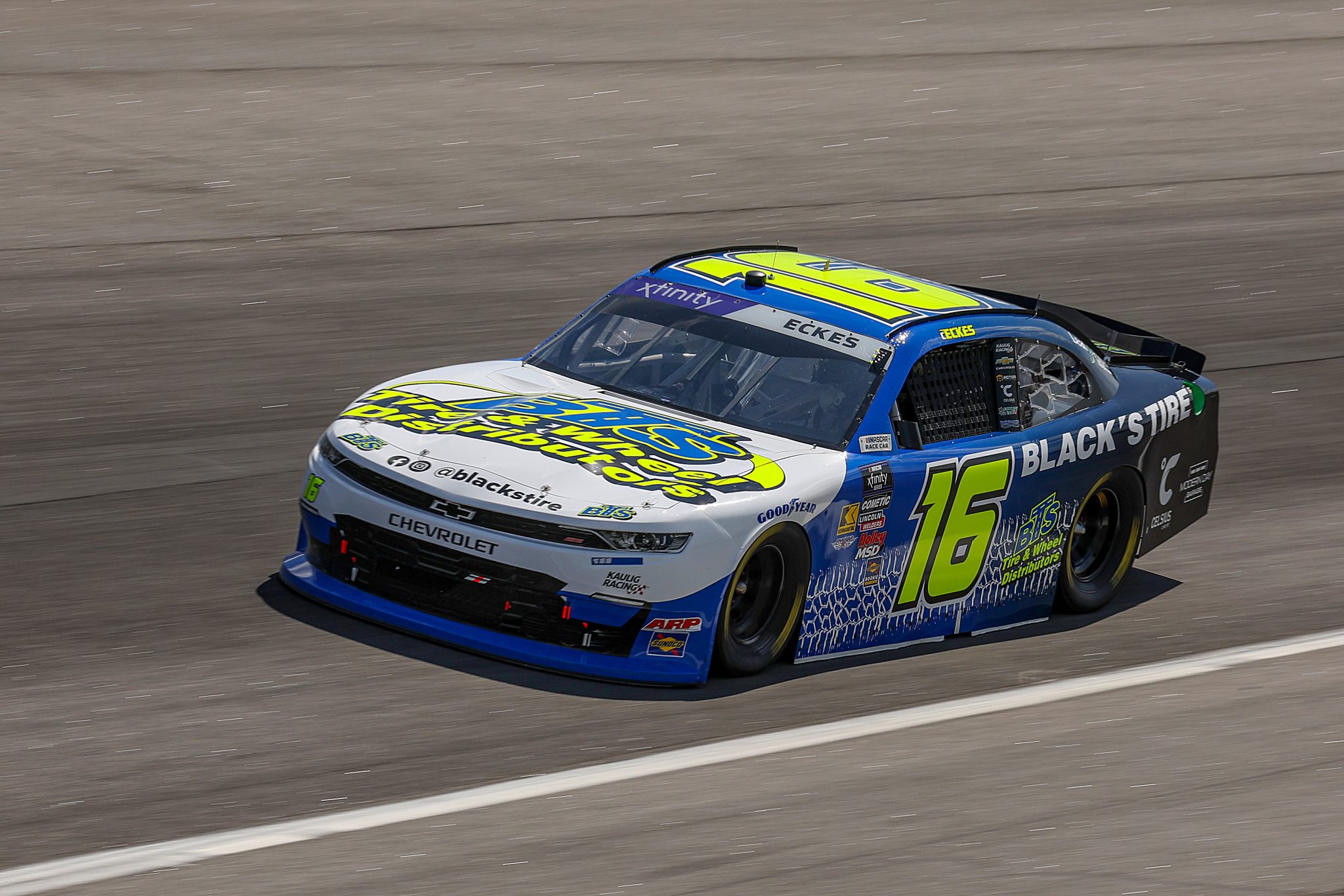 ROCKINGHAM, NORTH CAROLINA - APRIL 18: Christian Eckes, driver of the #16 Black's Tire Chevrolet, drives during practice for the NASCAR Xfinity Series North Carolina Education Lottery 250 presented by Black’s Tire at Rockingham Speedway on April 18, 2025 in Rockingham, North Carolina. (Photo by James Gilbert/Getty Images) | Getty Images