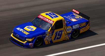 ROCKINGHAM, NORTH CAROLINA - APRIL 18: Daniel Hemric, driver of the #19 NAPA Auto Care Chevrolet, drives during practice for the NASCAR Craftsman Truck Series Black's Tire 200  at Rockingham Speedway on April 18, 2025 in Rockingham, North Carolina. (Photo by James Gilbert/Getty Images) | Getty Images