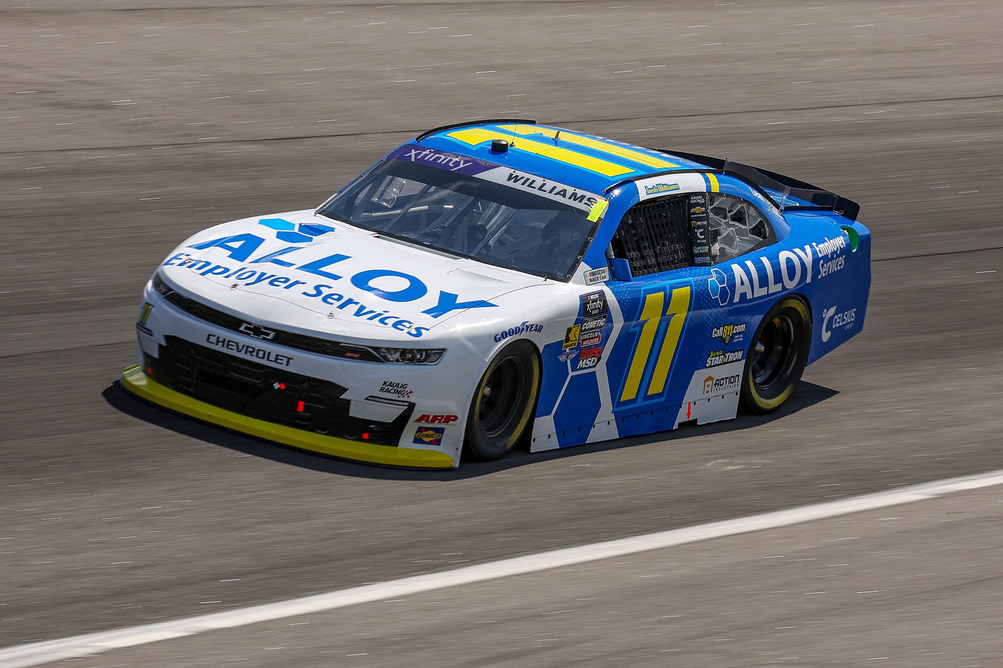 ROCKINGHAM, NORTH CAROLINA - APRIL 18: Josh Williams, driver of the #11 Alloy Employer Services Chevrolet, drives during practice for the NASCAR Xfinity Series North Carolina Education Lottery 250 presented by Black’s Tire at Rockingham Speedway on April 18, 2025 in Rockingham, North Carolina. (Photo by James Gilbert/Getty Images) | Getty Images