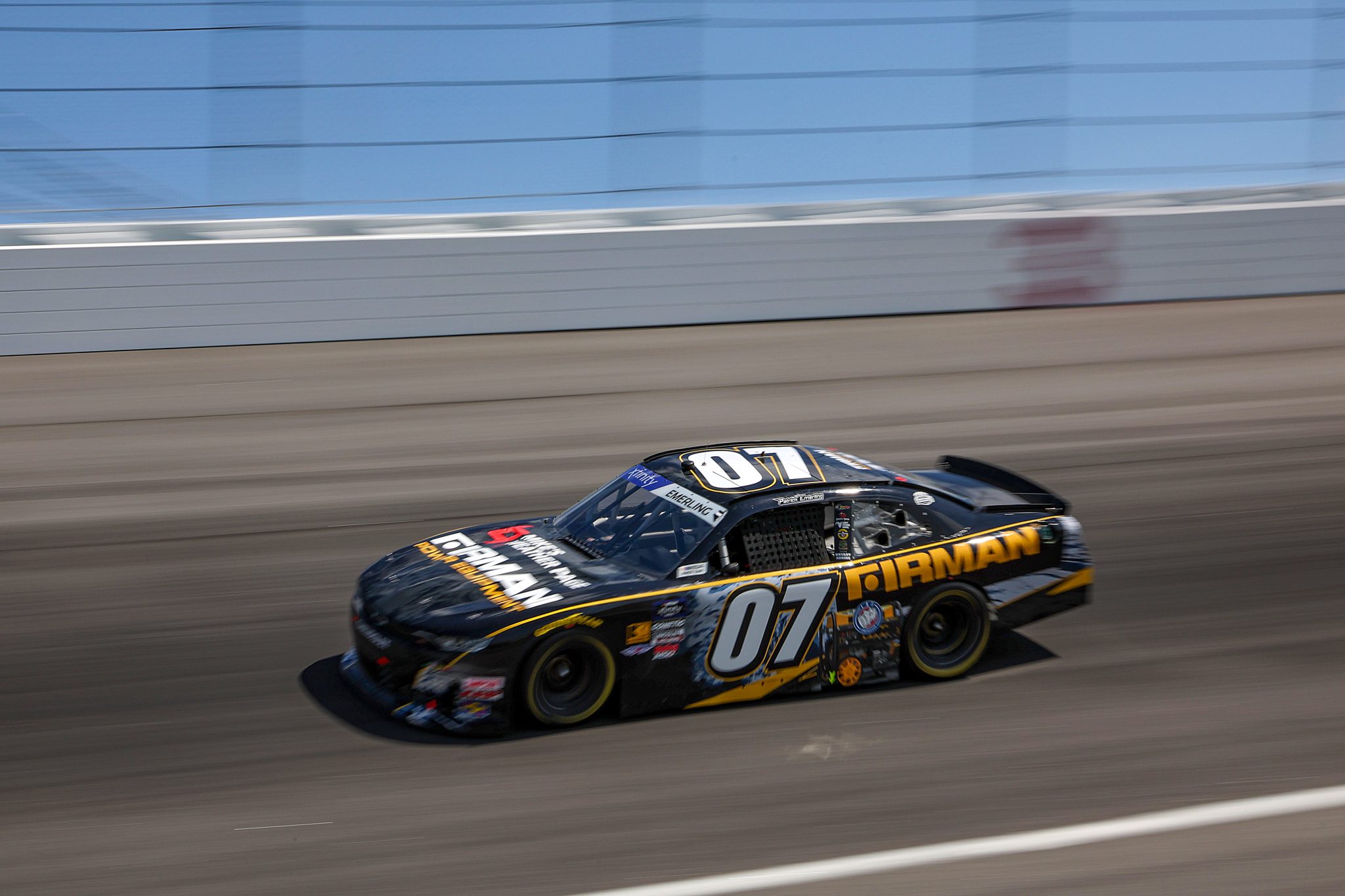 ROCKINGHAM, NORTH CAROLINA - APRIL 18: Patrick Emerling, driver of the #07 Firman Power Equipment Chevrolet, drives during practice for the NASCAR Xfinity Series North Carolina Education Lottery 250 presented by Black’s Tire at Rockingham Speedway on April 18, 2025 in Rockingham, North Carolina. (Photo by James Gilbert/Getty Images) | Getty Images