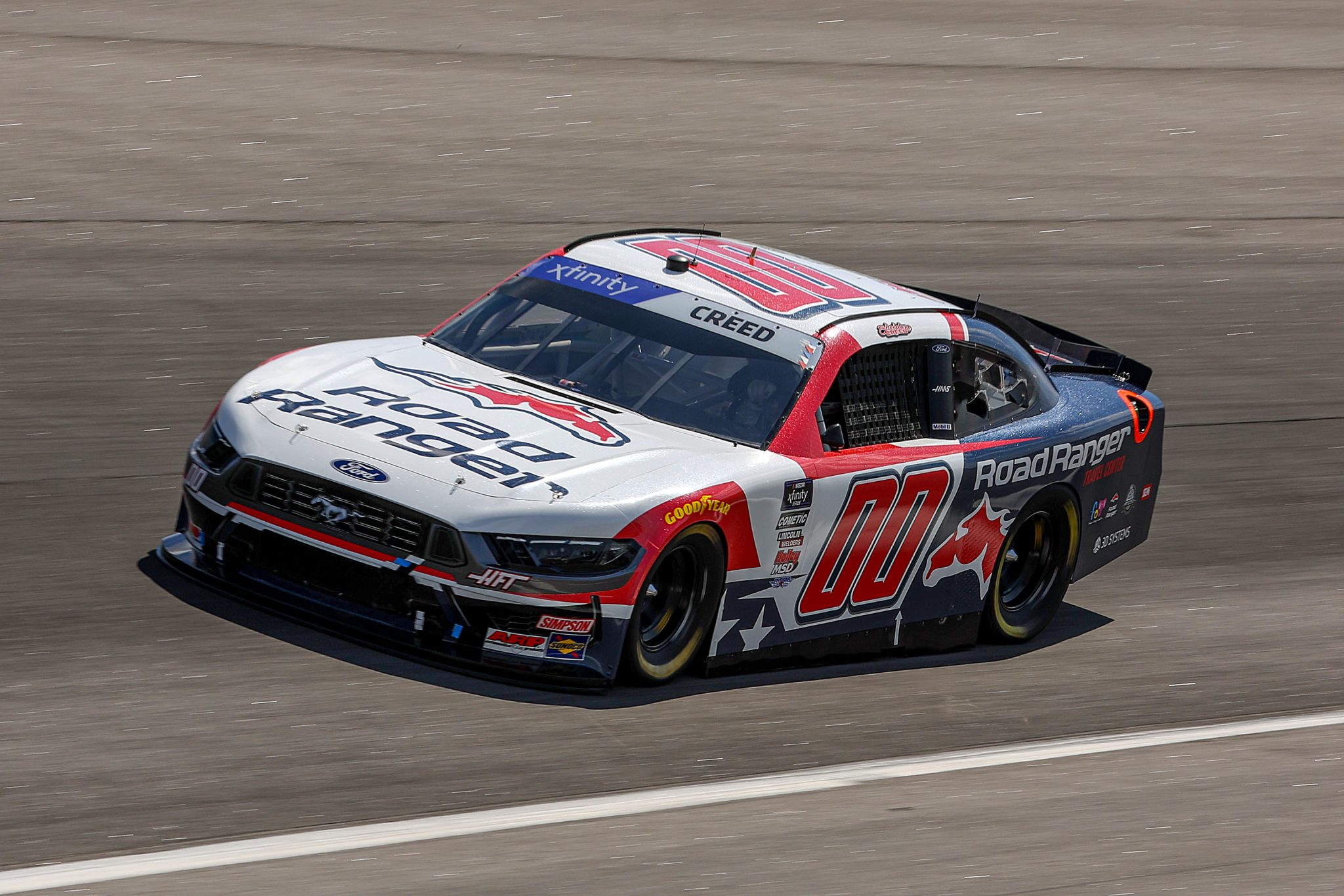 ROCKINGHAM, NORTH CAROLINA - APRIL 18: Sheldon Creed, driver of the #00 Road Ranger Ford, drives during practice for the NASCAR Xfinity Series North Carolina Education Lottery 250 presented by Black’s Tire at Rockingham Speedway on April 18, 2025 in Rockingham, North Carolina. (Photo by James Gilbert/Getty Images) | Getty Images