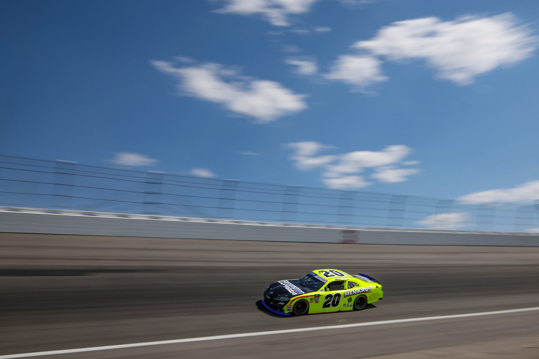 ROCKINGHAM, NORTH CAROLINA - APRIL 18: Brandon Jones, driver of the #20 Menards/Barracuda Toyota, drives during practice for the NASCAR Xfinity Series North Carolina Education Lottery 250 presented by Black’s Tire at Rockingham Speedway on April 18, 2025 in Rockingham, North Carolina. (Photo by James Gilbert/Getty Images) | Getty Images