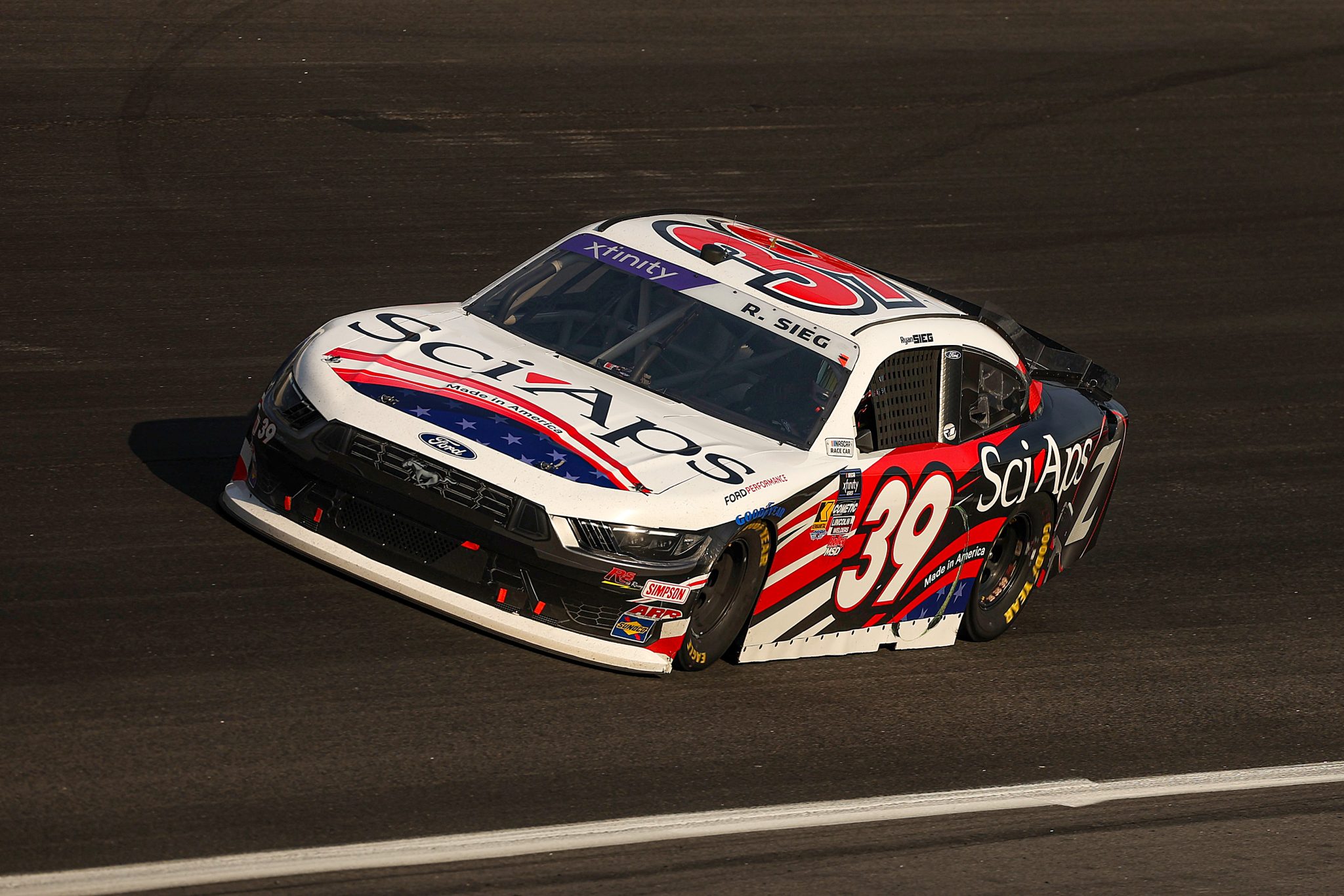 ROCKINGHAM, NORTH CAROLINA - APRIL 19: Ryan Sieg, driver of the #39 Sci Aps Ford, drives during the NASCAR Xfinity Series North Carolina Education Lottery 250 presented by Black's Tire at Rockingham Speedway on April 19, 2025 in Rockingham, North Carolina. (Photo by James Gilbert/Getty Images) | Getty Images