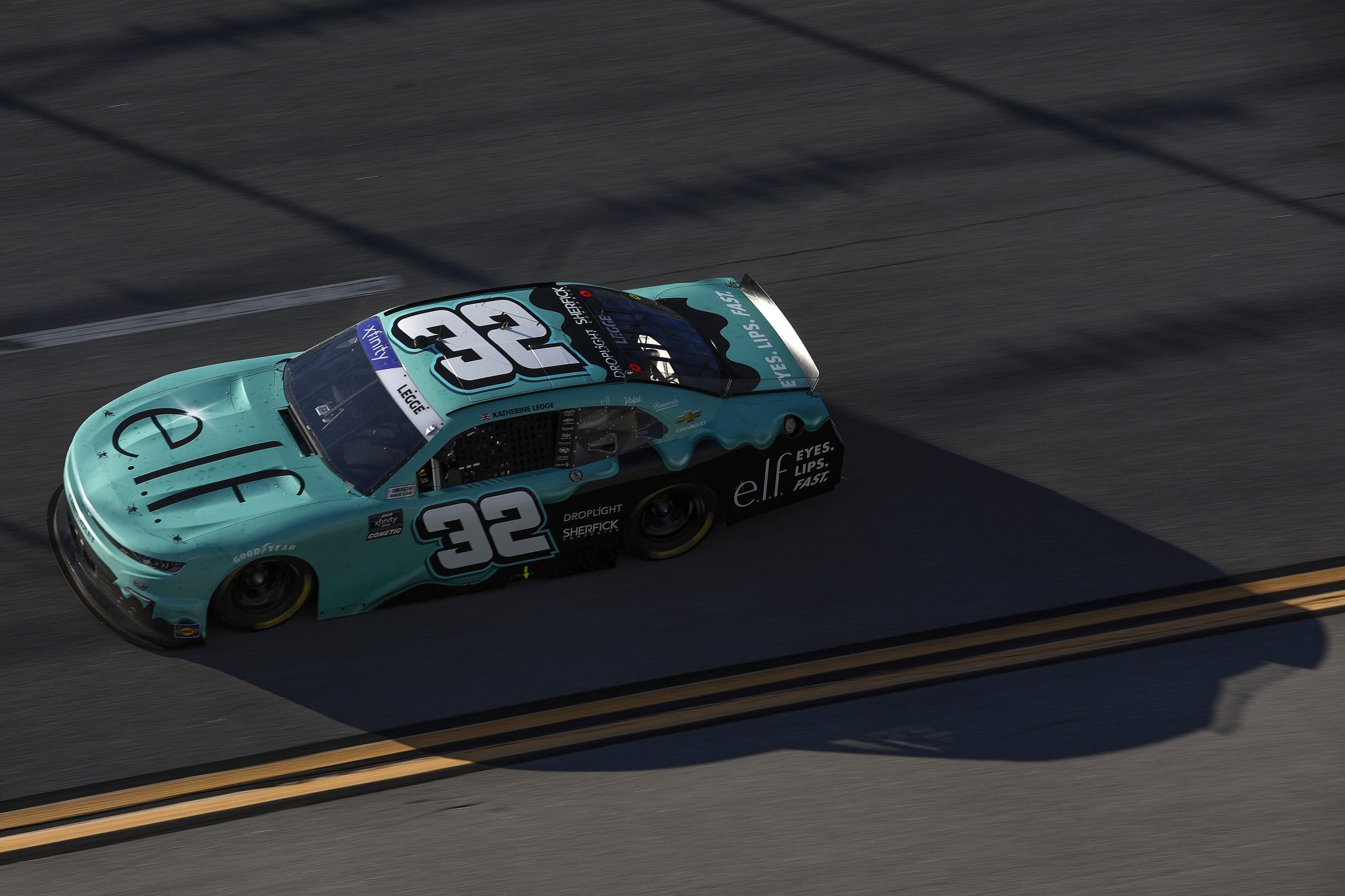 TALLADEGA, ALABAMA - APRIL 26: Katherine Legge, driver of the #32 e.l.f. Cosmetics Chevrolet, drives during the NASCAR Xfinity Series Ag-Pro 300 at Talladega Superspeedway on April 26, 2025 in Talladega, Alabama. (Photo by Sean Gardner/Getty Images) | Getty Images