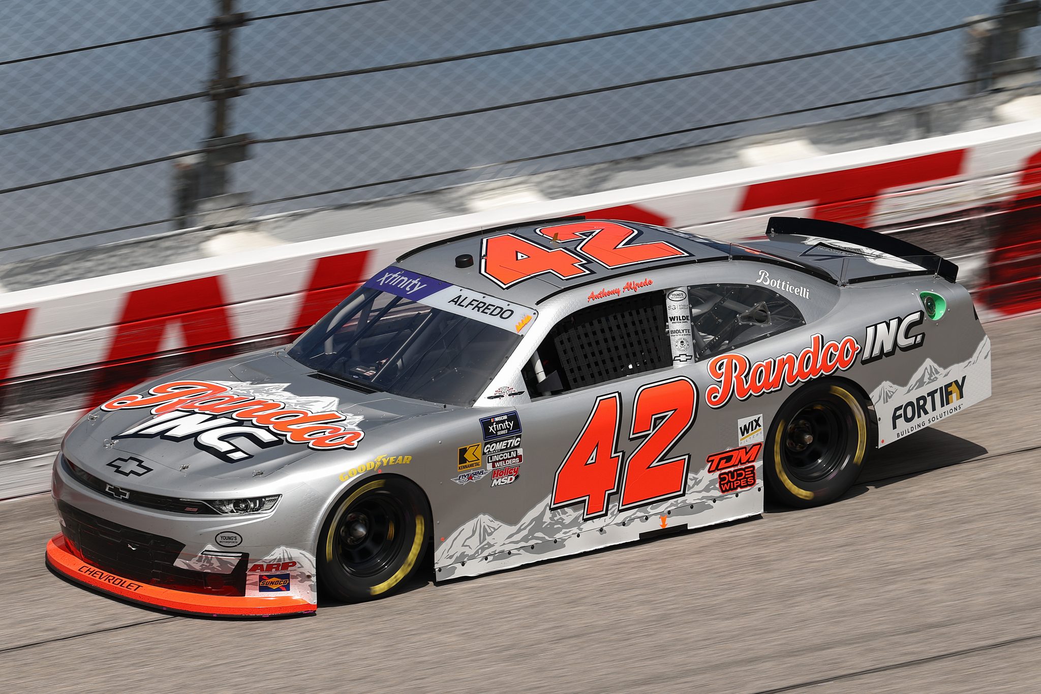 DARLINGTON, SOUTH CAROLINA - APRIL 05: Anthony Alfredo, driver of the #42 Randco Chevrolet, drives during practice for the NASCAR Xfinity Series port Clips Haircuts VFW Help A Hero 200 at Darlington Raceway on April 05, 2025 in Darlington, South Carolina. (Photo by Jared C. Tilton/Getty Images) | Getty Images
