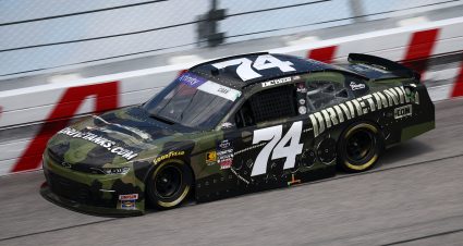 DARLINGTON, SOUTH CAROLINA - APRIL 05: Dawson Cram, driver of the #74 DriveTanks.com Chevrolet, drives during practice for the NASCAR Xfinity Series port Clips Haircuts VFW Help A Hero 200 at Darlington Raceway on April 05, 2025 in Darlington, South Carolina. (Photo by Jared C. Tilton/Getty Images) | Getty Images