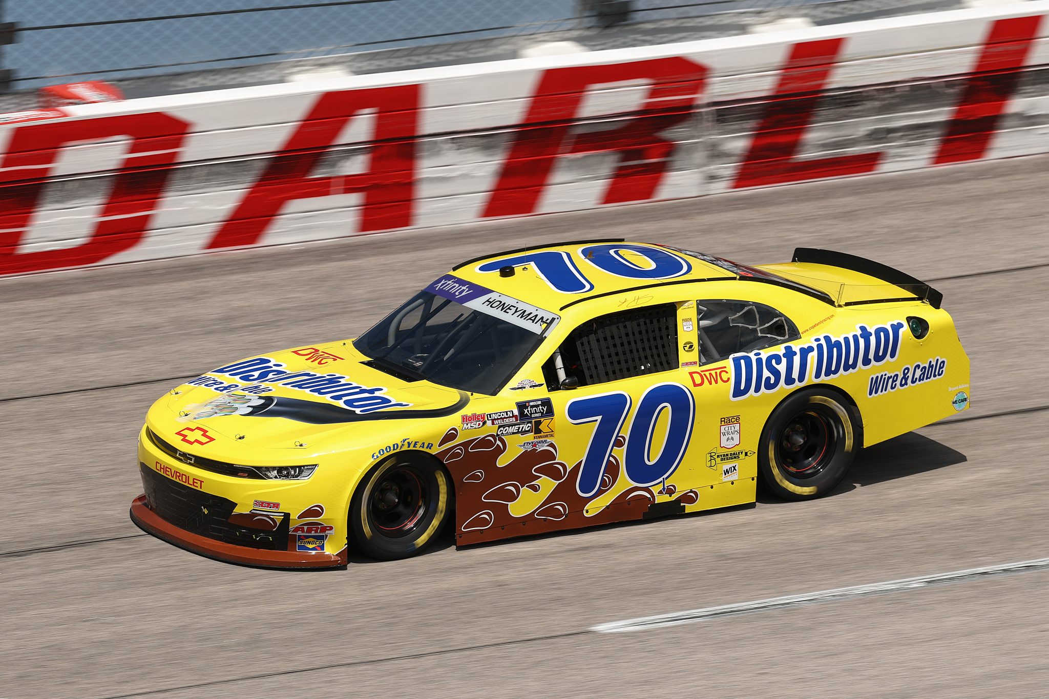 DARLINGTON, SOUTH CAROLINA - APRIL 05: Leland Honeyman, driver of the #70 DWC/Nesquik Throwback Scheme Chevrolet, drives during qualifying for the NASCAR Xfinity Series port Clips Haircuts VFW Help A Hero 200 at Darlington Raceway on April 05, 2025 in Darlington, South Carolina. (Photo by Jared C. Tilton/Getty Images) | Getty Images