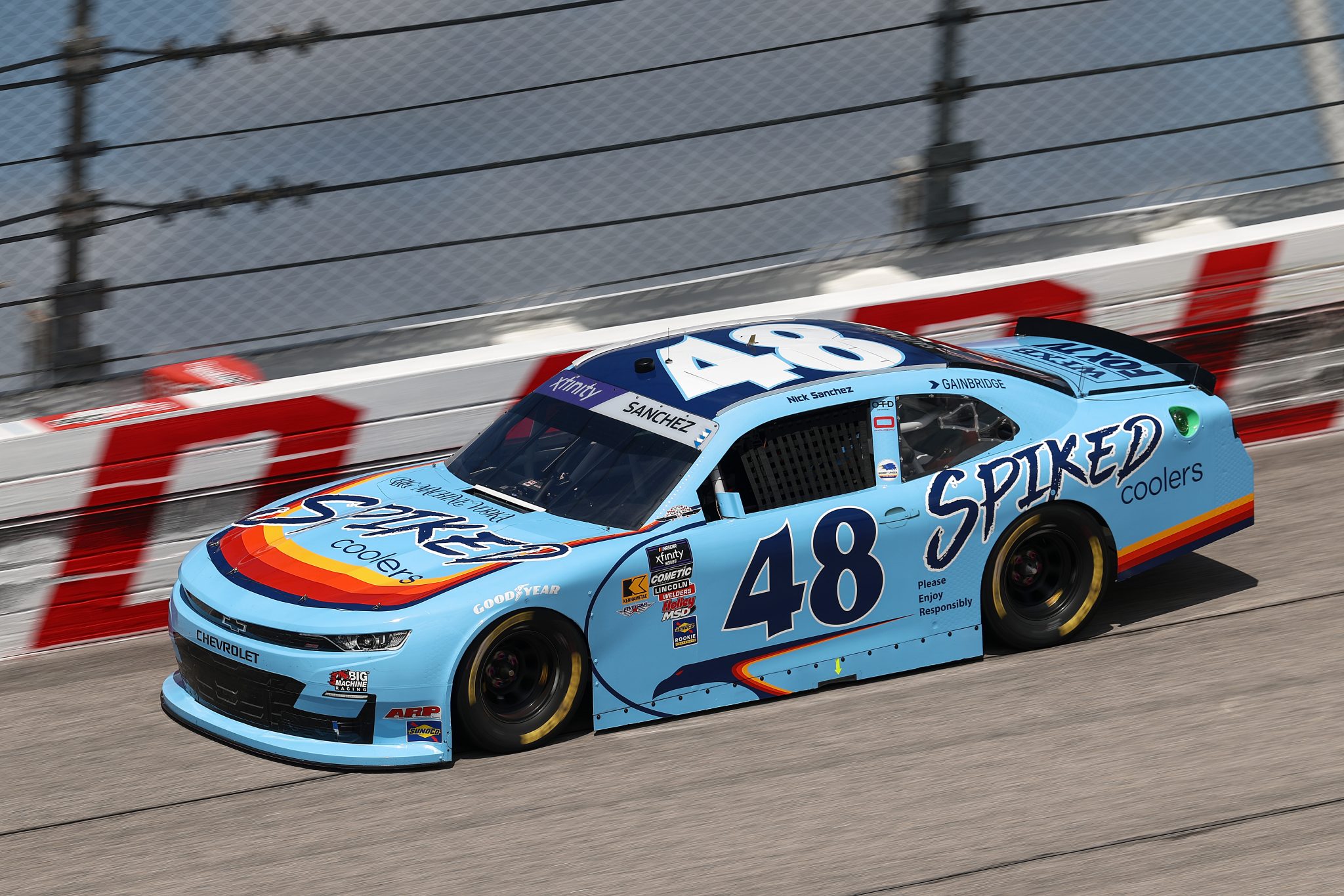 DARLINGTON, SOUTH CAROLINA - APRIL 05: Nick Sanchez, driver of the #48 Big Machine Vodka Spiked Coolers Chevrolet, drives during qualifying for the NASCAR Xfinity Series port Clips Haircuts VFW Help A Hero 200 at Darlington Raceway on April 05, 2025 in Darlington, South Carolina. (Photo by Jared C. Tilton/Getty Images) | Getty Images