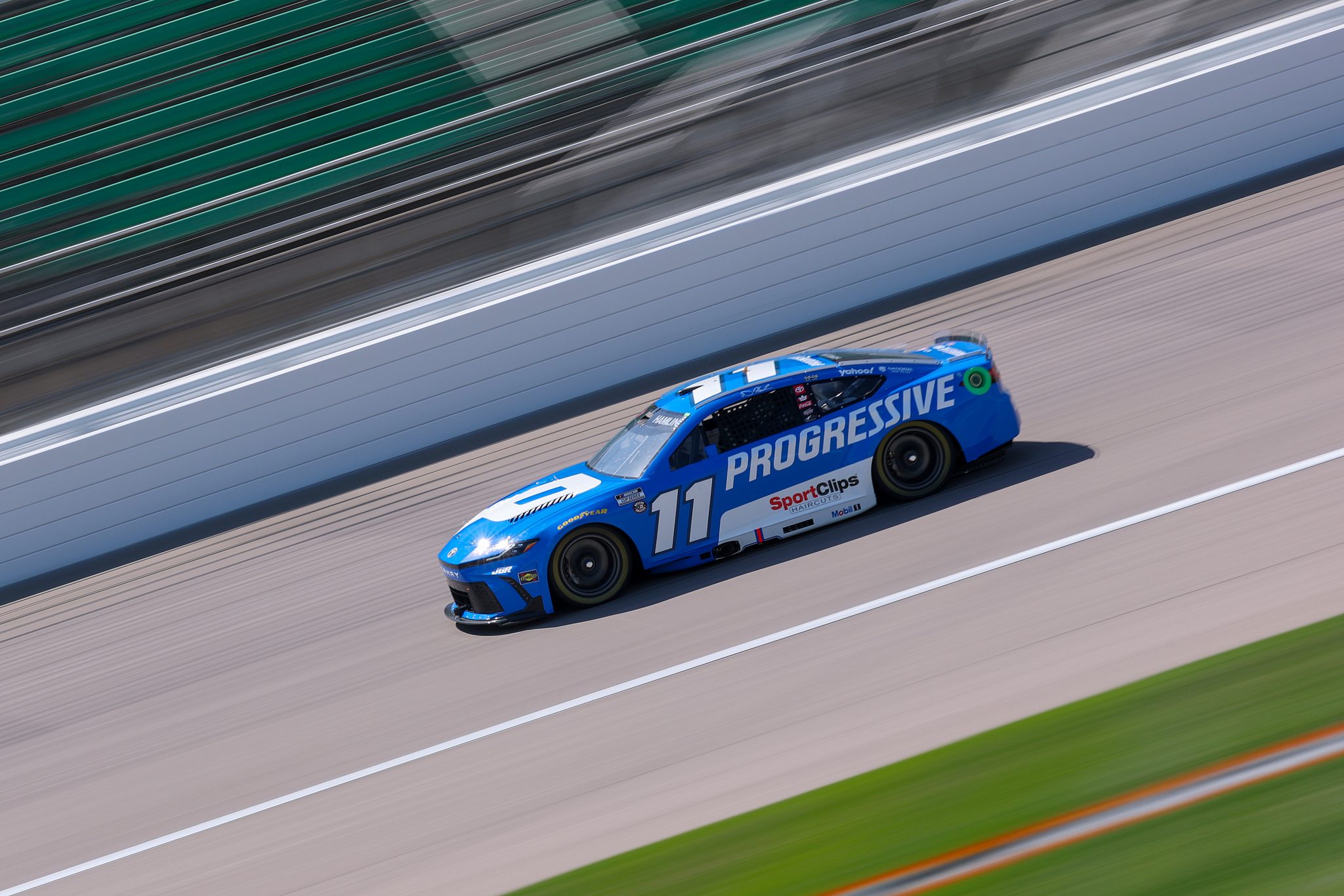 KANSAS CITY, KANSAS - MAY 10: Denny Hamlin, driver of the #11 Progressive Toyota, drives during practice for the NASCAR Cup Series AdventHealth 400 at Kansas Speedway on May 10, 2025 in Kansas City, Kansas. (Photo by Jamie Squire/Getty Images) | Getty Images