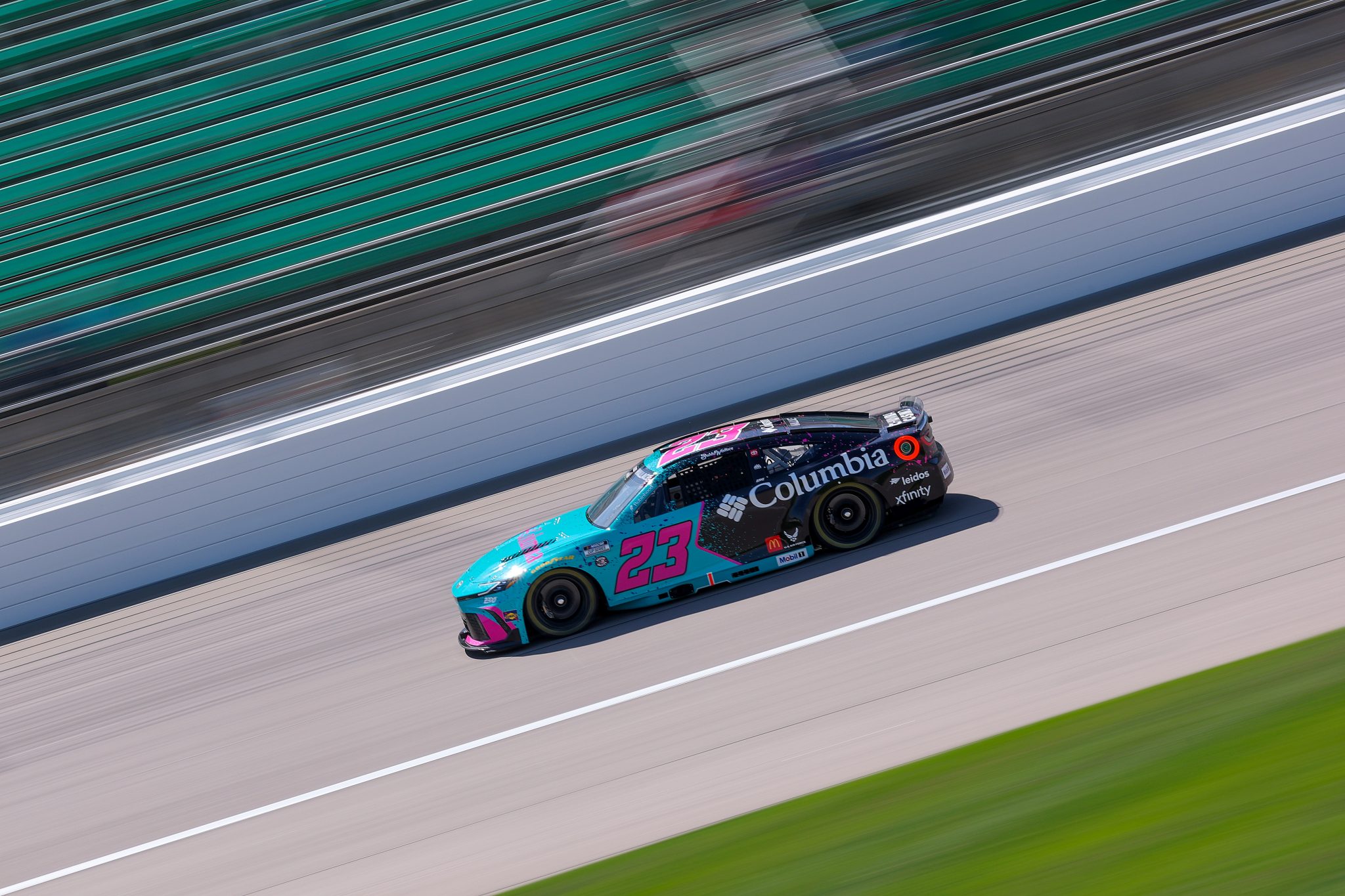 KANSAS CITY, KANSAS - MAY 10: Bubba Wallace, driver of the #23 Columbia Toyota, drives during practice for the NASCAR Cup Series AdventHealth 400 at Kansas Speedway on May 10, 2025 in Kansas City, Kansas. (Photo by Jamie Squire/Getty Images) | Getty Images