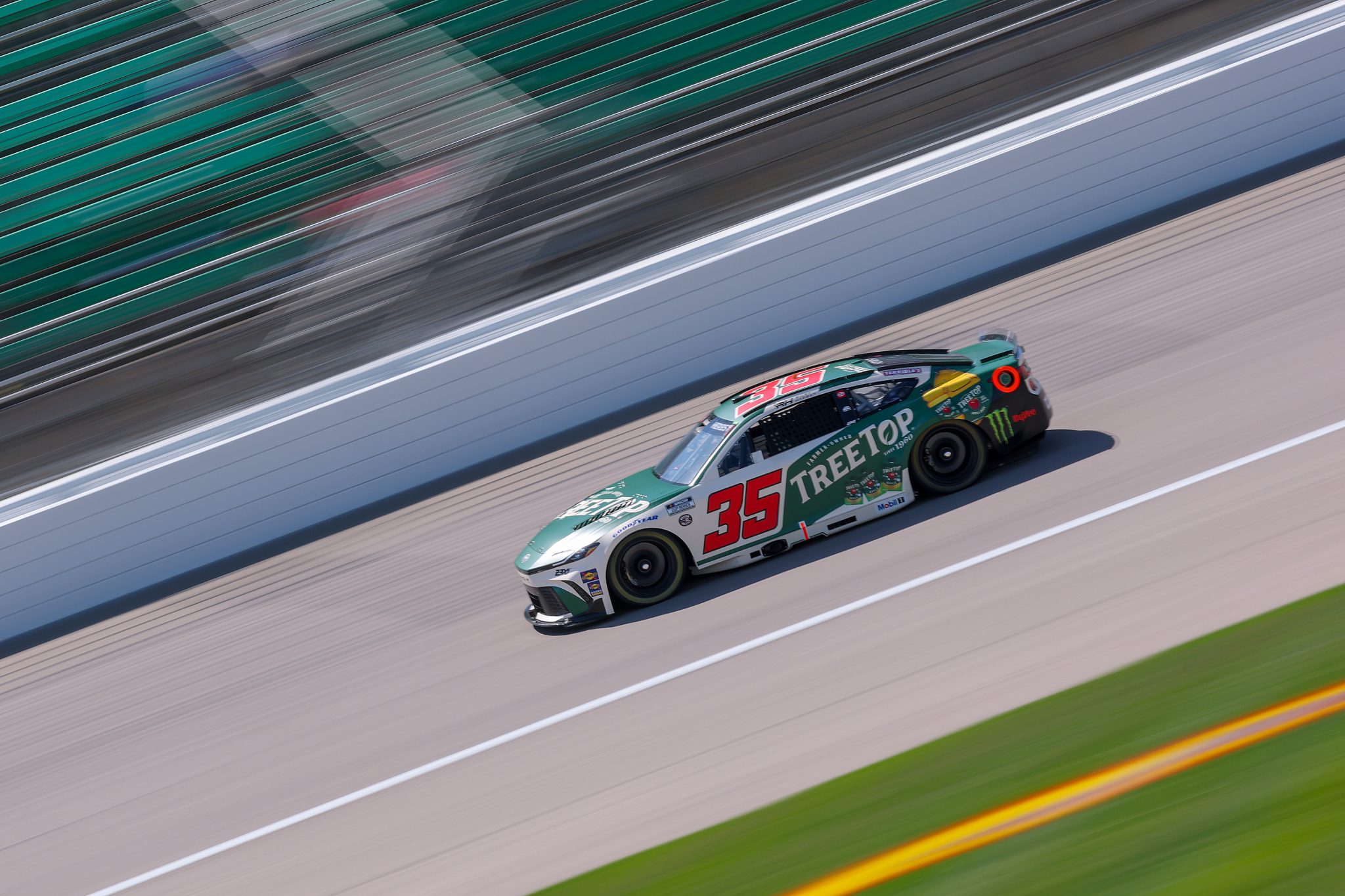 KANSAS CITY, KANSAS - MAY 10: Riley Herbst, driver of the #35 Tree Top Toyota, drives during practice for the NASCAR Cup Series AdventHealth 400 at Kansas Speedway on May 10, 2025 in Kansas City, Kansas. (Photo by Jamie Squire/Getty Images) | Getty Images