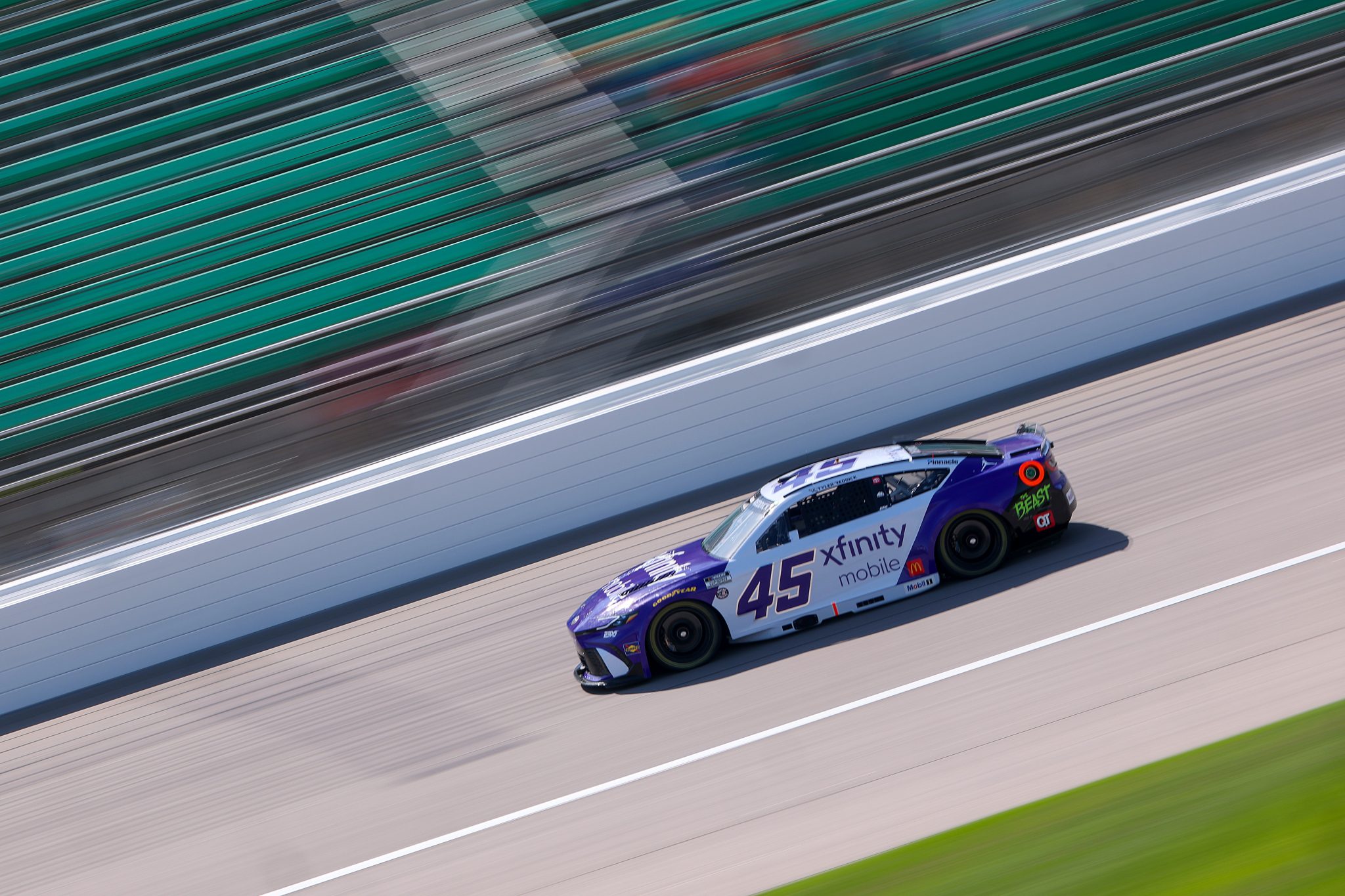 KANSAS CITY, KANSAS - MAY 10: Tyler Reddick, driver of the #45 Xfinity Mobile Toyota, drives during practice for the NASCAR Cup Series AdventHealth 400 at Kansas Speedway on May 10, 2025 in Kansas City, Kansas. (Photo by Jamie Squire/Getty Images) | Getty Images