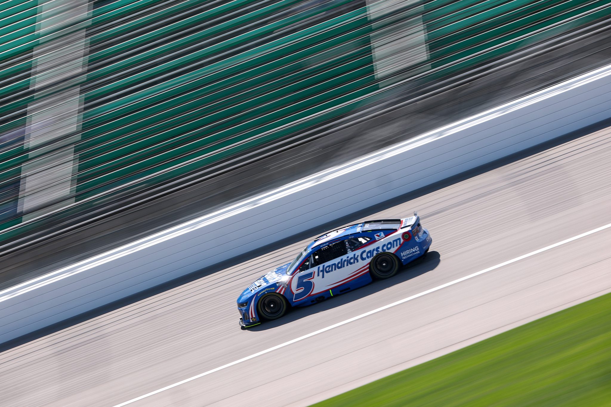 KANSAS CITY, KANSAS - MAY 10: Kyle Larson, driver of the #5 HendrickCars.com Chevrolet, drives during qualifying for the NASCAR Cup Series AdventHealth 400 at Kansas Speedway on May 10, 2025 in Kansas City, Kansas. (Photo by Jamie Squire/Getty Images) | Getty Images