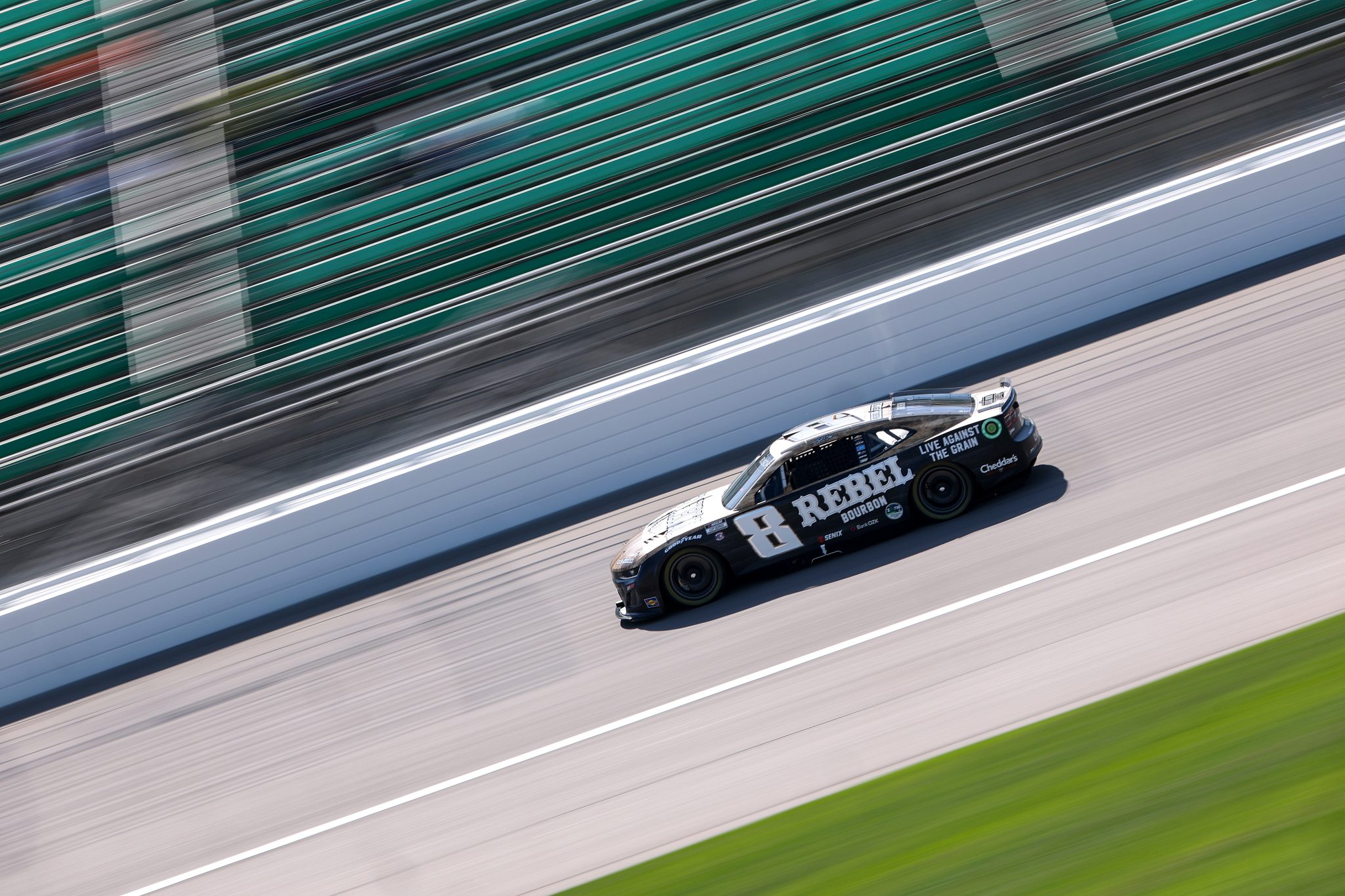 KANSAS CITY, KANSAS - MAY 10: Kyle Busch, driver of the #8 Rebel Bourbon Chevrolet, drives during qualifying for the NASCAR Cup Series AdventHealth 400 at Kansas Speedway on May 10, 2025 in Kansas City, Kansas. (Photo by Jamie Squire/Getty Images) | Getty Images