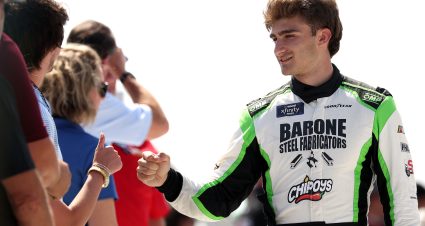 ROCKINGHAM, NORTH CAROLINA - APRIL 19: Thomas Annunziata, driver of the #70 Bayshore Mortgage Chevrolet, fist bumps fans during pre-race ceremonies prior to the NASCAR Xfinity Series North Carolina Education Lottery 250 presented by Black's Tire at Rockingham Speedway on April 19, 2025 in Rockingham, North Carolina. (Photo by James Gilbert/Getty Images) | Getty Images
