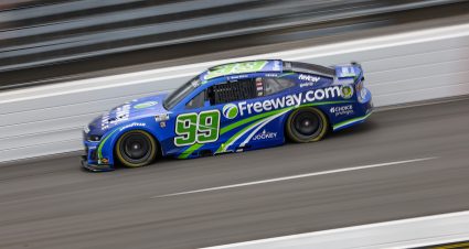 NORTH WILKESBORO, NORTH CAROLINA - MAY 16: Daniel Suarez, driver of the #99 Freeway Insurance Chevrolet, drives during the NASCAR Cup Series All-Star Pit Road Qualifying Entry/Exit Practice (Open) at North Wilkesboro Speedway on May 16, 2025 in North Wilkesboro, North Carolina. (Photo by James Gilbert/Getty Images) | Getty Images