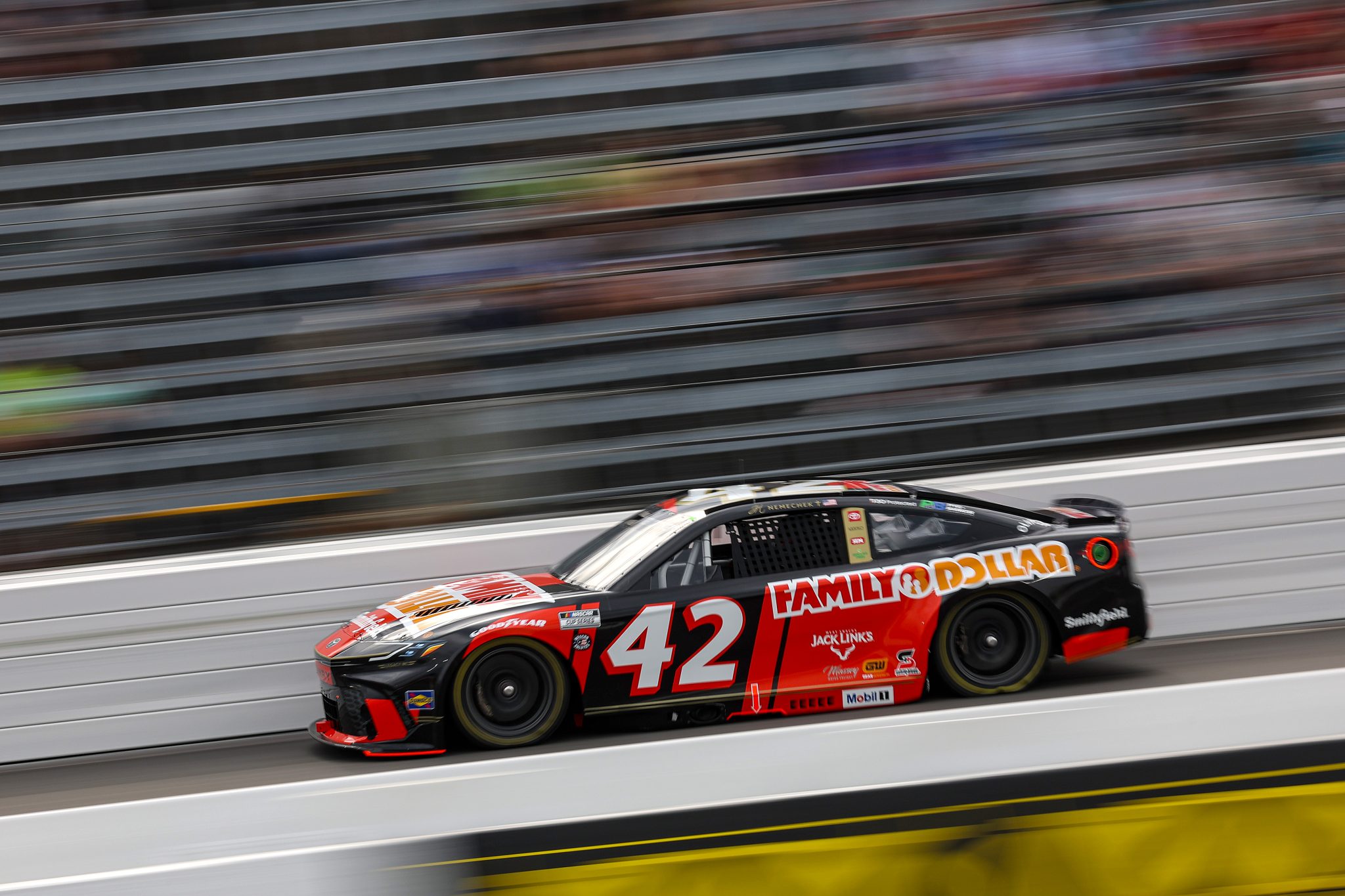 NORTH WILKESBORO, NORTH CAROLINA - MAY 16: John Hunter Nemechek, driver of the #42 Family Dollar Toyota, drives during practice for the NASCAR Cup Series All-Star Open and All-Star Entries at North Wilkesboro Speedway on May 16, 2025 in North Wilkesboro, North Carolina. (Photo by James Gilbert/Getty Images) | Getty Images