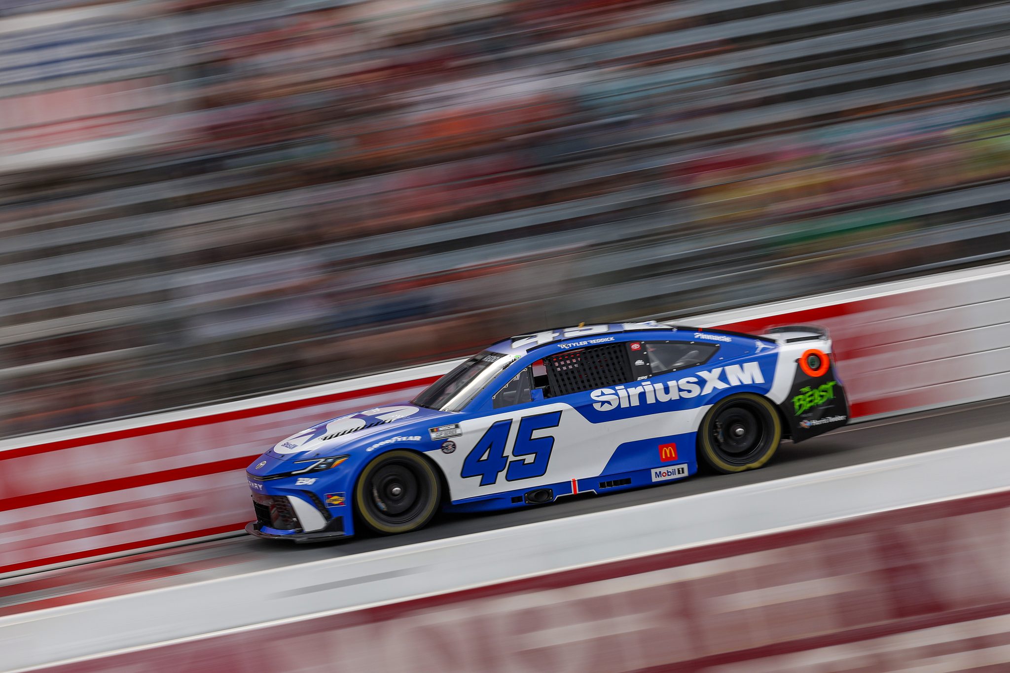NORTH WILKESBORO, NORTH CAROLINA - MAY 16: Tyler Reddick, driver of the #45 SiriusXM Toyota, drives during practice for the NASCAR Cup Series All-Star Open and All-Star Entries at North Wilkesboro Speedway on May 16, 2025 in North Wilkesboro, North Carolina. (Photo by James Gilbert/Getty Images) | Getty Images