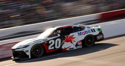 NORTH WILKESBORO, NORTH CAROLINA - MAY 17: Christopher Bell, driver of the #20 Mobil 1 Toyota, drives during the NASCAR Cup Series All-Star Race qualifying heat #2 at North Wilkesboro Speedway on May 17, 2025 in North Wilkesboro, North Carolina. (Photo by David Jensen/Getty Images) | Getty Images
