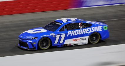 NORTH WILKESBORO, NORTH CAROLINA - MAY 18: Denny Hamlin, driver of the #11 Progressive Toyota, drives during the NASCAR Cup Series All-Star Race at North Wilkesboro Speedway on May 18, 2025 in North Wilkesboro, North Carolina. (Photo by James Gilbert/Getty Images) | Getty Images