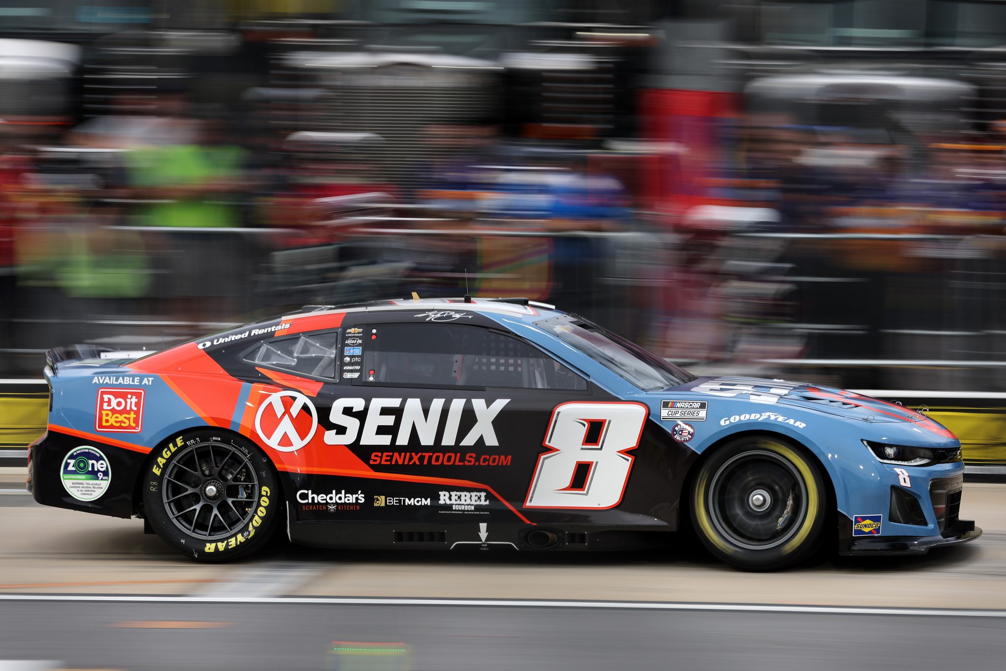 NORTH WILKESBORO, NORTH CAROLINA - MAY 16: Kyle Busch, driver of the #8 SENIX Chevrolet, exits pit road during qualifying for the NASCAR Cup Series All-Star Pit Crew Challenge Entries at North Wilkesboro Speedway on May 16, 2025 in North Wilkesboro, North Carolina. (Photo by David Jensen/Getty Images) | Getty Images