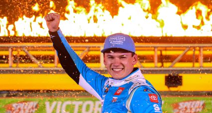FORT WORTH, TEXAS - MAY 02: Corey Heim, driver of the #11 Safelite/Foster Love Toyota, celebrates in victory lane after winning  the NASCAR Craftsman Truck Series SpeedyCash.com 250 at Texas Motor Speedway on May 02, 2025 in Fort Worth, Texas. (Photo by Chris Graythen/Getty Images) | Getty Images