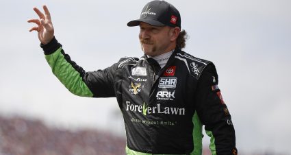 TALLADEGA, ALABAMA - APRIL 26: Jeffrey Earnhardt, driver of the #24 ForeverLawn Toyota, waves to fans as he walks onstage during driver intros prior to the NASCAR Xfinity Series Ag-Pro 300 at Talladega Superspeedway on April 26, 2025 in Talladega, Alabama. (Photo by Sean Gardner/Getty Images) | Getty Images