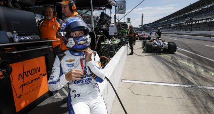 INDIANAPOLIS, INDIANA - MAY 19: #17: Kyle Larson, Arrow McLaren Chevrolet during practice for the NTT IndyCar Series 109th Running of the Indianapolis 500 at Indianapolis Motor Speedway on May 19, 2025 in Indianapolis, Indiana. (Photo by Michael L. Levitt/Lumen via Getty Images)