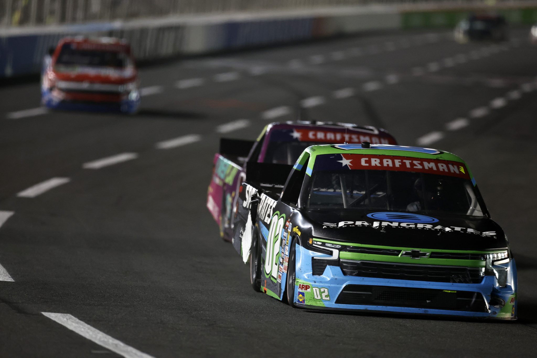 CONCORD, NORTH CAROLINA - MAY 23: Stefan Parsons, driver of the #02 Springrates Chevrolet, drives during the NASCAR Craftsman Truck Series North Carolina Education Lottery 200 at Charlotte Motor Speedway on May 23, 2025 in Concord, North Carolina. (Photo by Logan Riely/Getty Images) | Getty Images