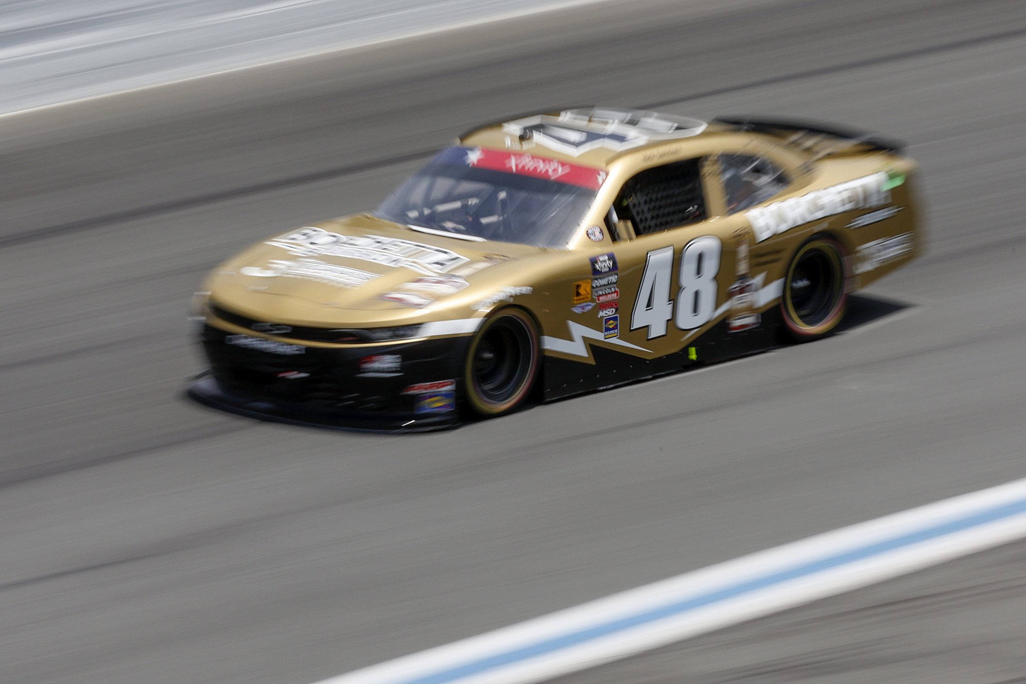CONCORD, NORTH CAROLINA - MAY 24: Nick Sanchez, driver of the #48 Borchetta Bourbon Chevrolet, drives during practice for the NASCAR Xfinity Series BetMGM 300 at Charlotte Motor Speedway on May 24, 2025 in Concord, North Carolina. (Photo by Logan Riely/Getty Images) | Getty Images