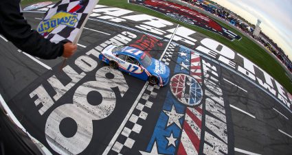 CONCORD, NORTH CAROLINA - MAY 24: William Byron, driver of the #17 HendrickCars.com Chevrolet, takes the checkered flag to win the NASCAR Xfinity Series BetMGM 300 at Charlotte Motor Speedway on May 24, 2025 in Concord, North Carolina. (Photo by David Jensen/Getty Images) | Getty Images