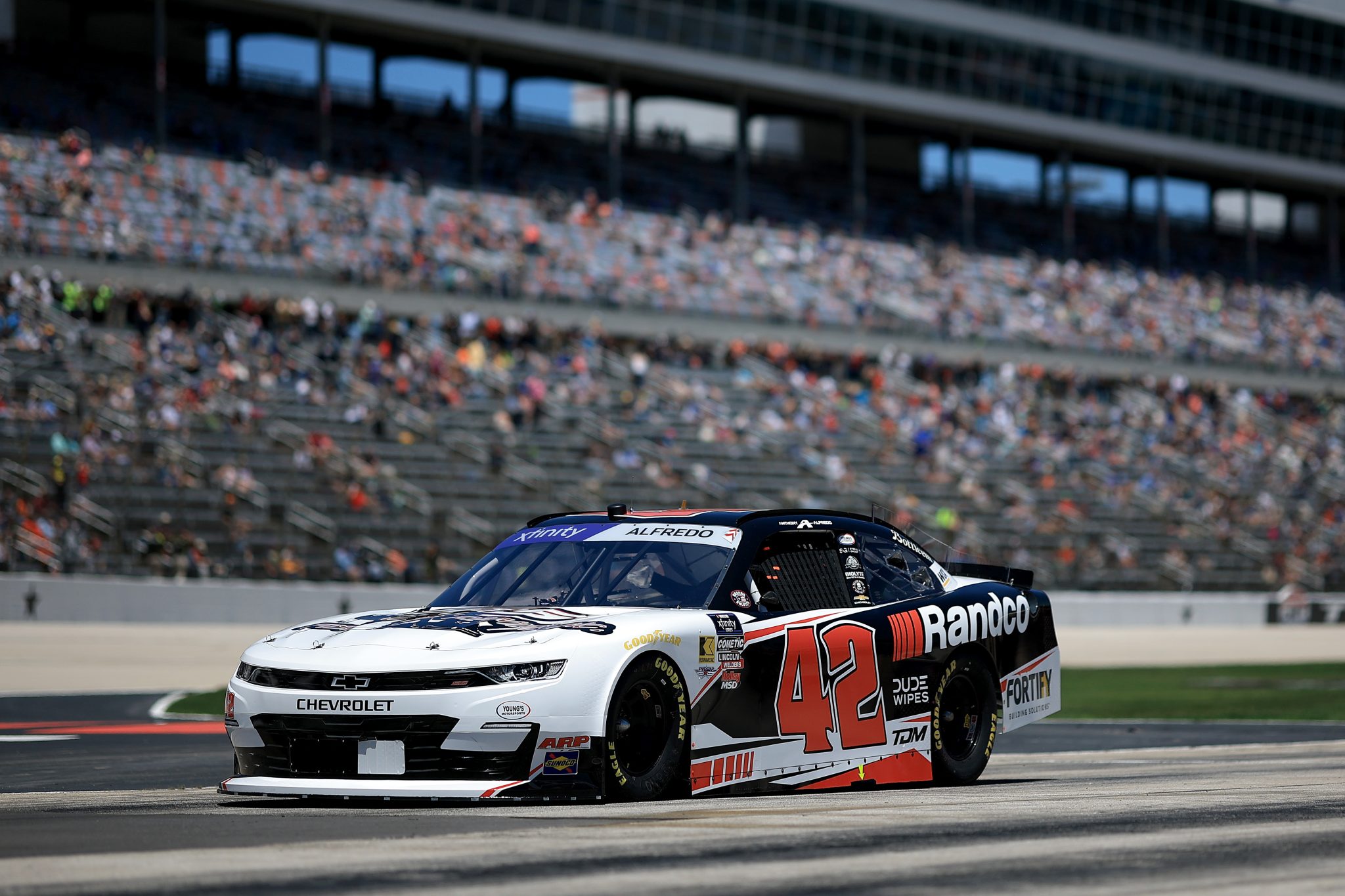 FORT WORTH, TEXAS - MAY 03: Anthony Alfredo, driver of the #42 Randco Chevrolet, enters the track during the NASCAR Xfinity Series Andy's Frozen Custard 300 at Texas Motor Speedway on May 03, 2025 in Fort Worth, Texas. (Photo by Chris Graythen/Getty Images) | Getty Images