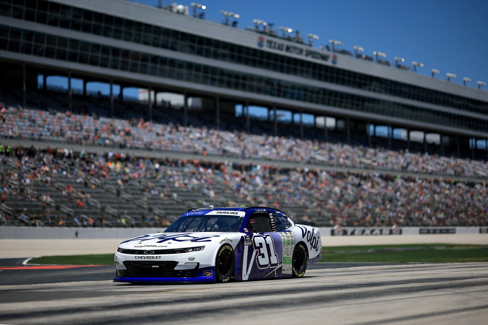 FORT WORTH, TEXAS - MAY 03: Blaine Perkins, driver of the #31 Volpi Foods Chevrolet, enters the track during the NASCAR Xfinity Series Andy's Frozen Custard 300 at Texas Motor Speedway on May 03, 2025 in Fort Worth, Texas. (Photo by Chris Graythen/Getty Images) | Getty Images