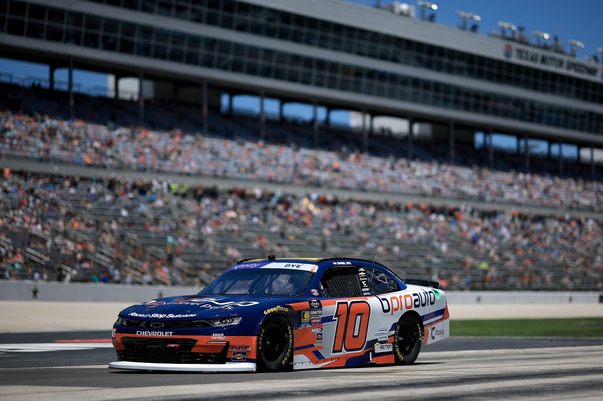 FORT WORTH, TEXAS - MAY 03: Daniel Dye, driver of the #10 bProAuto Chevrolet, enters the track during the NASCAR Xfinity Series Andy's Frozen Custard 300 at Texas Motor Speedway on May 03, 2025 in Fort Worth, Texas. (Photo by Chris Graythen/Getty Images) | Getty Images