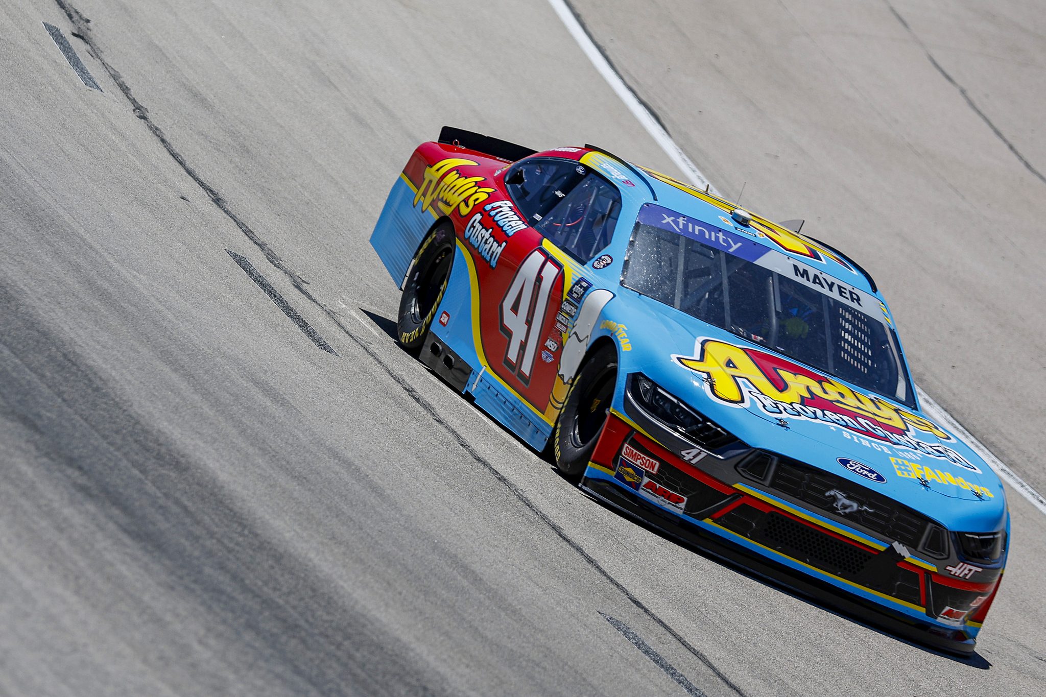 FORT WORTH, TEXAS - MAY 03: Sam Mayer, driver of the #41 Andy's Frozen Custard Ford, drives during the NASCAR Xfinity Series Andy's Frozen Custard 300 at Texas Motor Speedway on May 03, 2025 in Fort Worth, Texas. (Photo by Logan Riely/Getty Images) | Getty Images