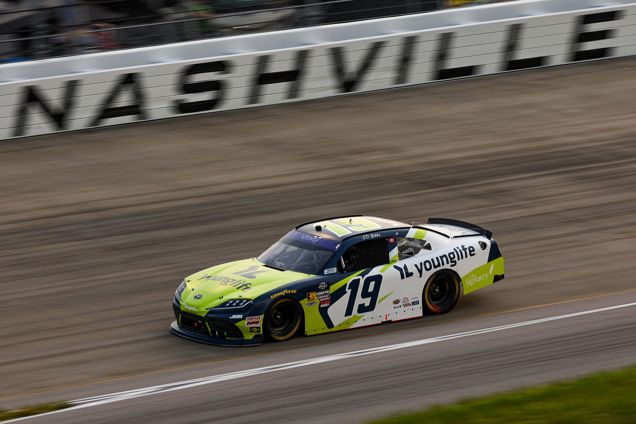 LEBANON, TENNESSEE - MAY 31: Aric Almirola, driver of the #19 Young Life Toyota, drives during the NASCAR Xfinity Series Tennessee Lottery 250 at Nashville Superspeedway on May 31, 2025 in Lebanon, Tennessee. (Photo by James Gilbert/Getty Images) | Getty Images