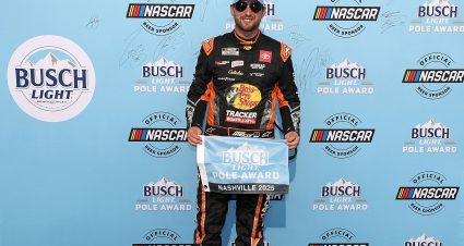 LEBANON, TENNESSEE - MAY 31: Chase Briscoe, driver of the #19 Bass Pro Shops Toyota,  poses for photos after winning the pole award during qualifying for the NASCAR Cup Series Cracker Barrel 400 at Nashville Superspeedway on May 31, 2025 in Lebanon, Tennessee. (Photo by James Gilbert/Getty Images) | Getty Images