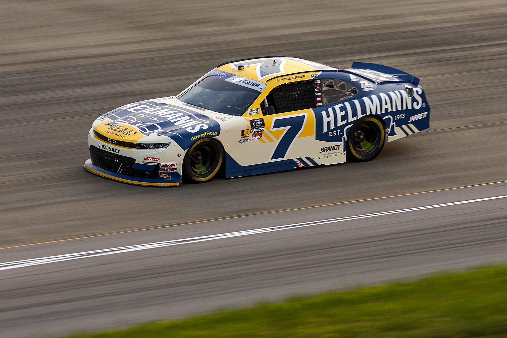 LEBANON, TENNESSEE - MAY 31: Justin Allgaier, driver of the #7 Hellmann's Chevrolet, drives during the NASCAR Xfinity Series Tennessee Lottery 250 at Nashville Superspeedway on May 31, 2025 in Lebanon, Tennessee. (Photo by James Gilbert/Getty Images) | Getty Images