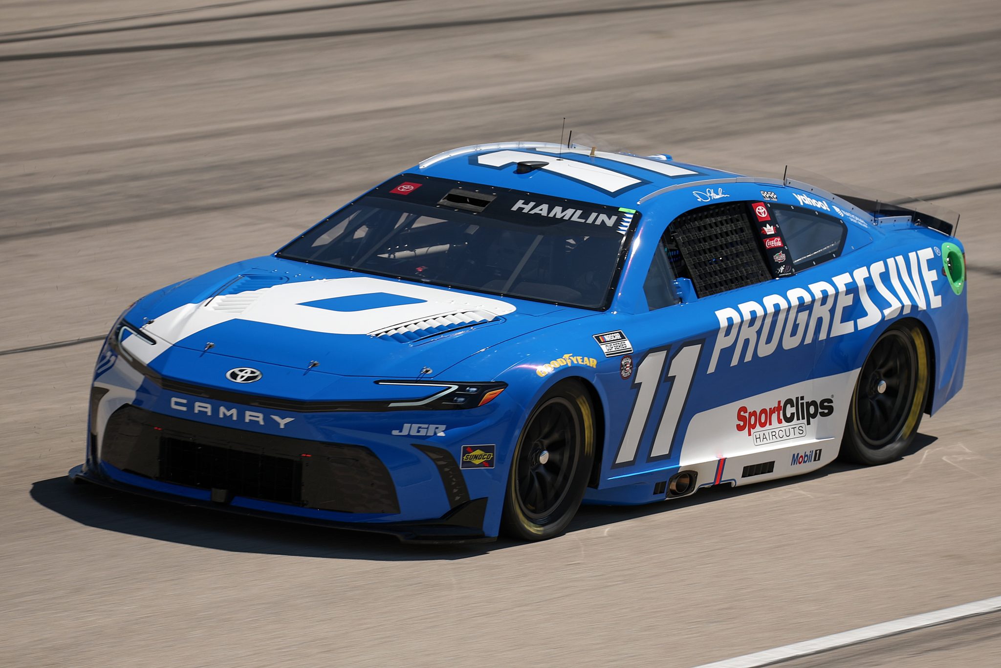 FORT WORTH, TEXAS - MAY 03: Denny Hamlin, driver of the #11 Progressive Toyota, drives during practice for the NASCAR Cup Series Würth 400 at Texas Motor Speedway on May 03, 2025 in Fort Worth, Texas. (Photo by Chris Graythen/Getty Images) | Getty Images