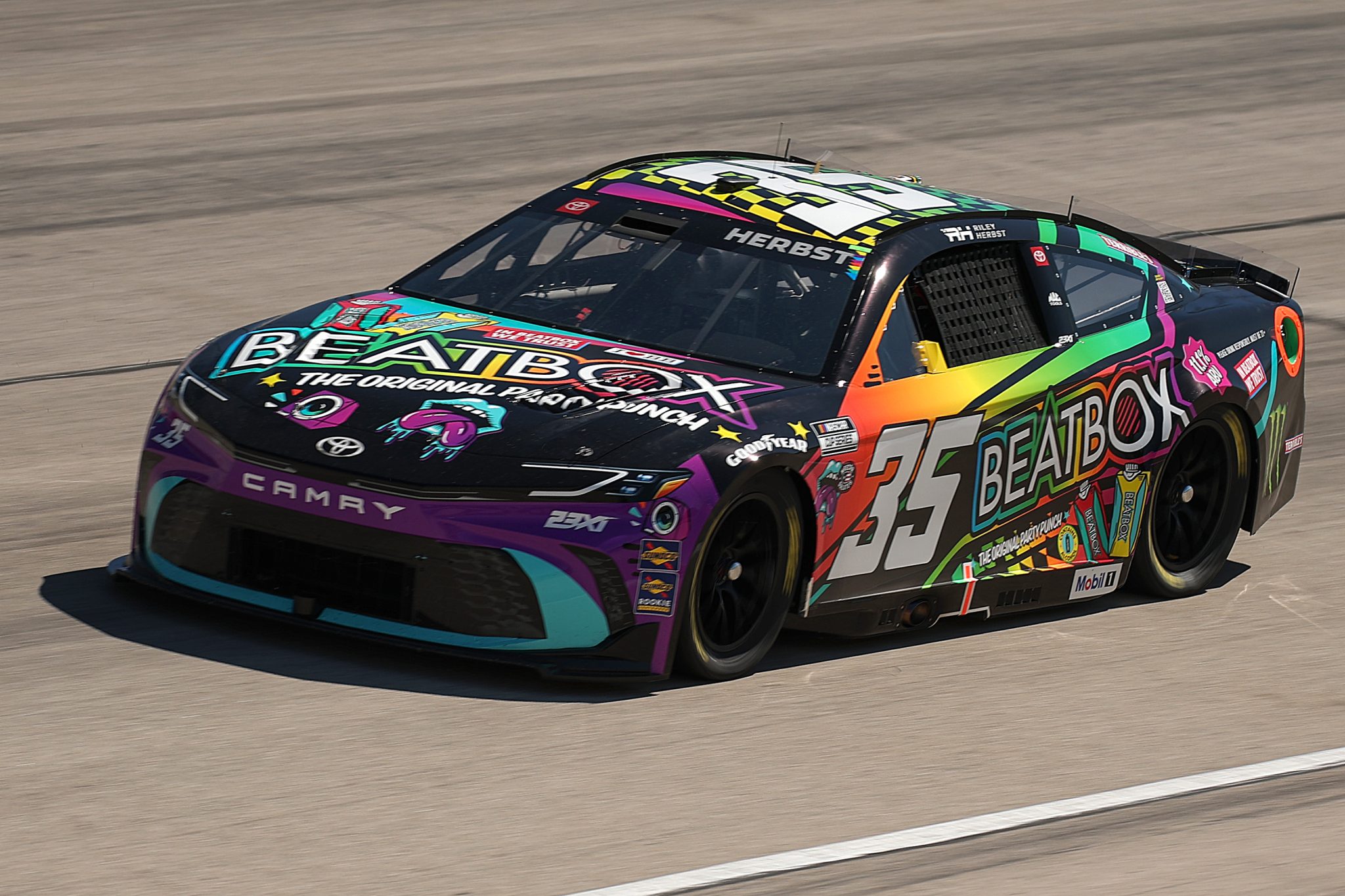 FORT WORTH, TEXAS - MAY 03: Riley Herbst, driver of the #35 BeatBox Toyota, drives during practice for the NASCAR Cup Series Würth 400 at Texas Motor Speedway on May 03, 2025 in Fort Worth, Texas. (Photo by Chris Graythen/Getty Images) | Getty Images