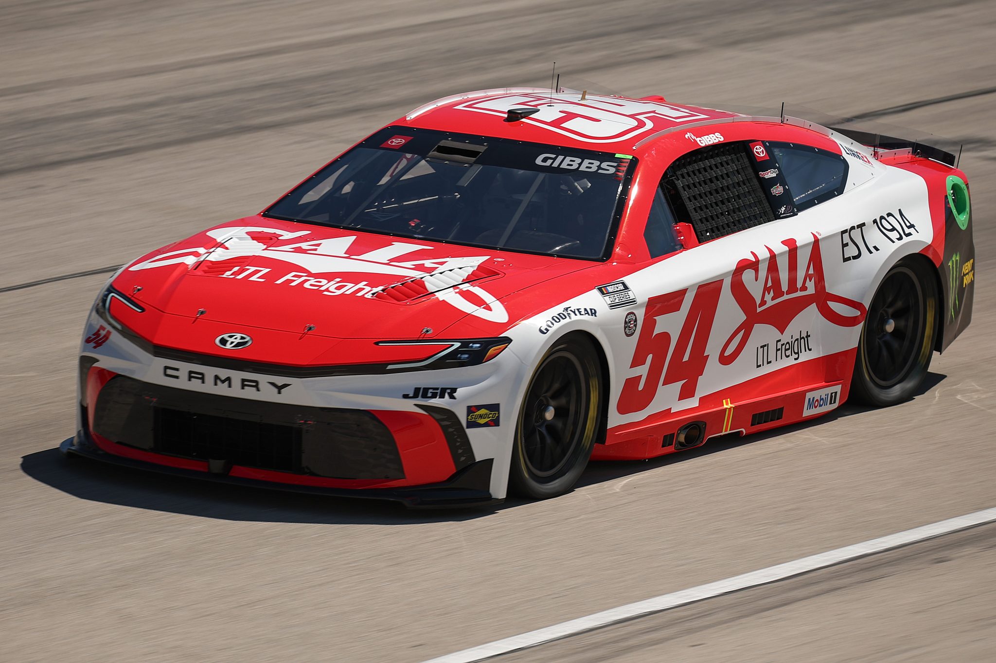 FORT WORTH, TEXAS - MAY 03: Ty Gibbs, driver of the #54 SAIA LTL Freight Toyota, drives during practice for the NASCAR Cup Series Würth 400 at Texas Motor Speedway on May 03, 2025 in Fort Worth, Texas. (Photo by Chris Graythen/Getty Images) | Getty Images