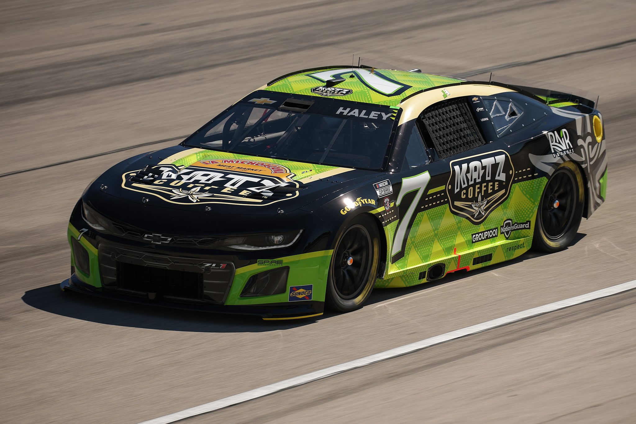 FORT WORTH, TEXAS - MAY 03: Justin Haley, driver of the #7 Katz Coffee Chevrolet, drives during qualifying for the NASCAR Cup Series Würth 400 at Texas Motor Speedway on May 03, 2025 in Fort Worth, Texas. (Photo by Chris Graythen/Getty Images) | Getty Images