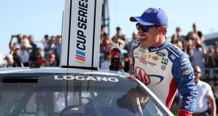 FORT WORTH, TEXAS - MAY 04: Joey Logano, driver of the #22 AAA Insurance Ford, exits his car in victory lane after winning the NASCAR Cup Series Würth 400 at Texas Motor Speedway on May 04, 2025 in Fort Worth, Texas. (Photo by Kenneth Richmond/Getty Images) | Getty Images