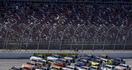TALLADEGA, ALABAMA - APRIL 26: Jesse Love, driver of the #2 WAT Chevrolet, and Austin Hill, driver of the #21 Bennett Transportation Chevrolet, race during the NASCAR Xfinity Series Ag-Pro 300 at Talladega Superspeedway on April 26, 2025 in Talladega, Alabama. (Photo by Logan Riely/Getty Images) | Getty Images