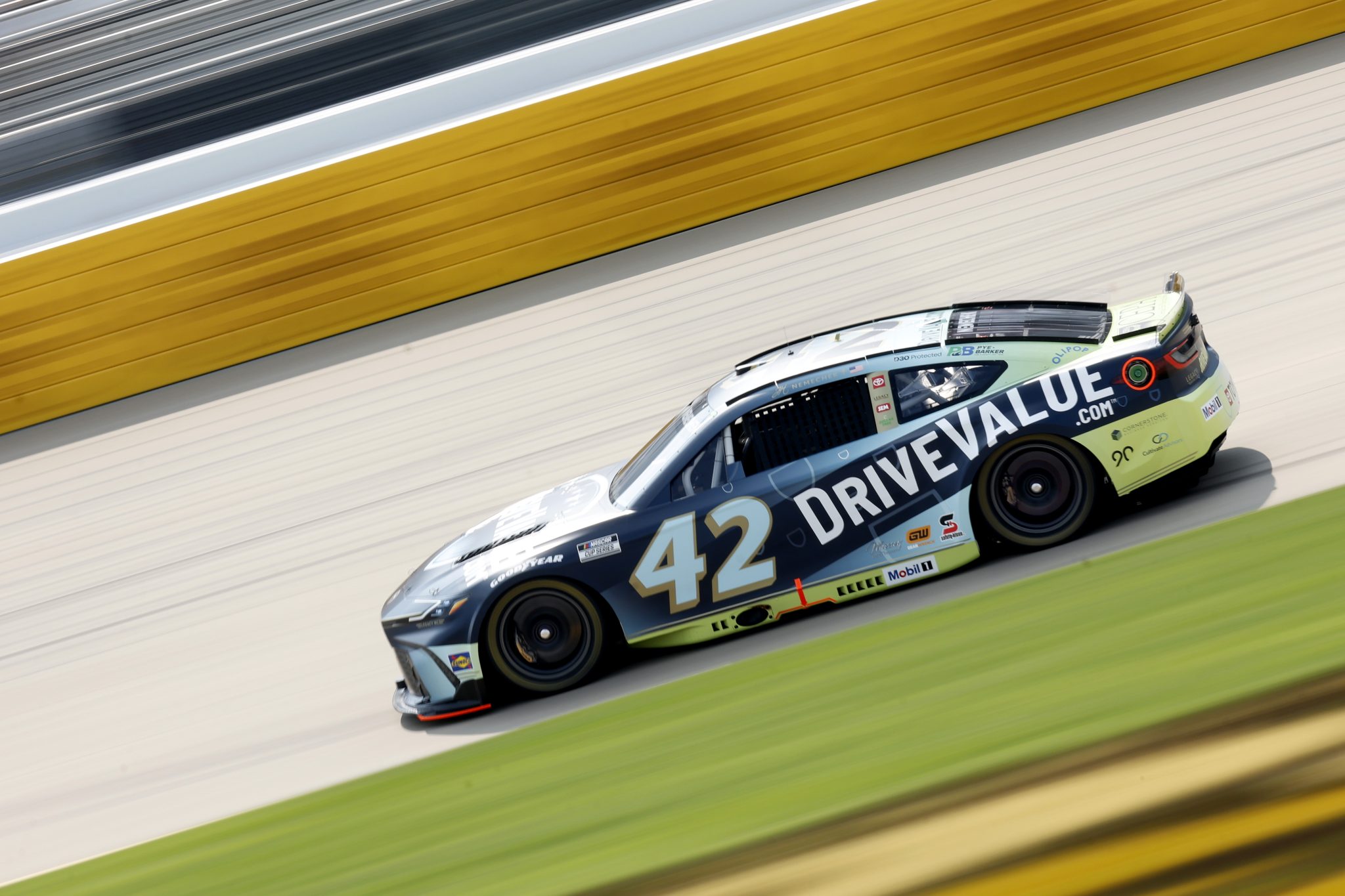 LEBANON, TENNESSEE - MAY 31: John H. Nemechek, driver of the #42 DriveValue.com Toyota, drives during practice for the NASCAR Cup Series Cracker Barrel 400 at Nashville Superspeedway on May 31, 2025 in Lebanon, Tennessee. (Photo by Sean Gardner/Getty Images) | Getty Images