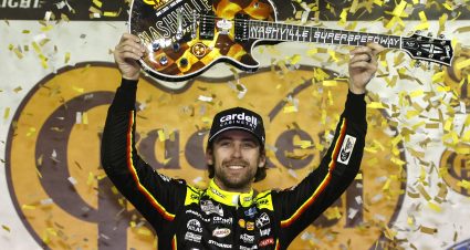LEBANON, TENNESSEE - JUNE 01: Ryan Blaney, driver of the #12 Menards/Cardell Cabinetry Ford, celebrates in victory lane after winning NASCAR Cup Series Cracker Barrel 400 at Nashville Superspeedway on June 01, 2025 in Lebanon, Tennessee. (Photo by Sean Gardner/Getty Images) | Getty Images