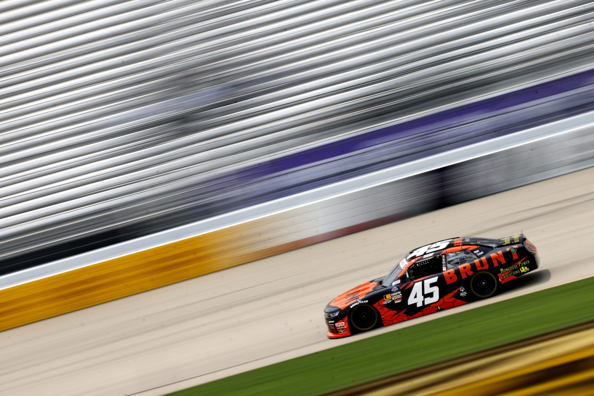 LEBANON, TENNESSEE - MAY 31: Mason Massey, driver of the #45 Brunt Chevrolet, drives during practice for the NASCAR Xfinity Series Tennessee Lottery 250 at Nashville Superspeedway on May 31, 2025 in Lebanon, Tennessee. (Photo by Sean Gardner/Getty Images) | Getty Images