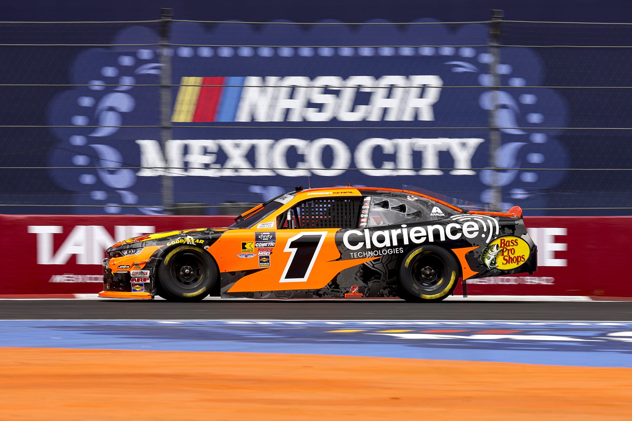 MEXICO CITY, MEXICO - JUNE 14: Carson Kvapil, driver of the #1 Bass Pro Shops/Clarience Tech Chevrolet, drives during the NASCAR Xfinity Series The Chilango 150 at Autodromo Hermanos Rodriguez on June 14, 2025 in Mexico City, Mexico. (Photo by Sean Gardner/Getty Images) | Getty Images