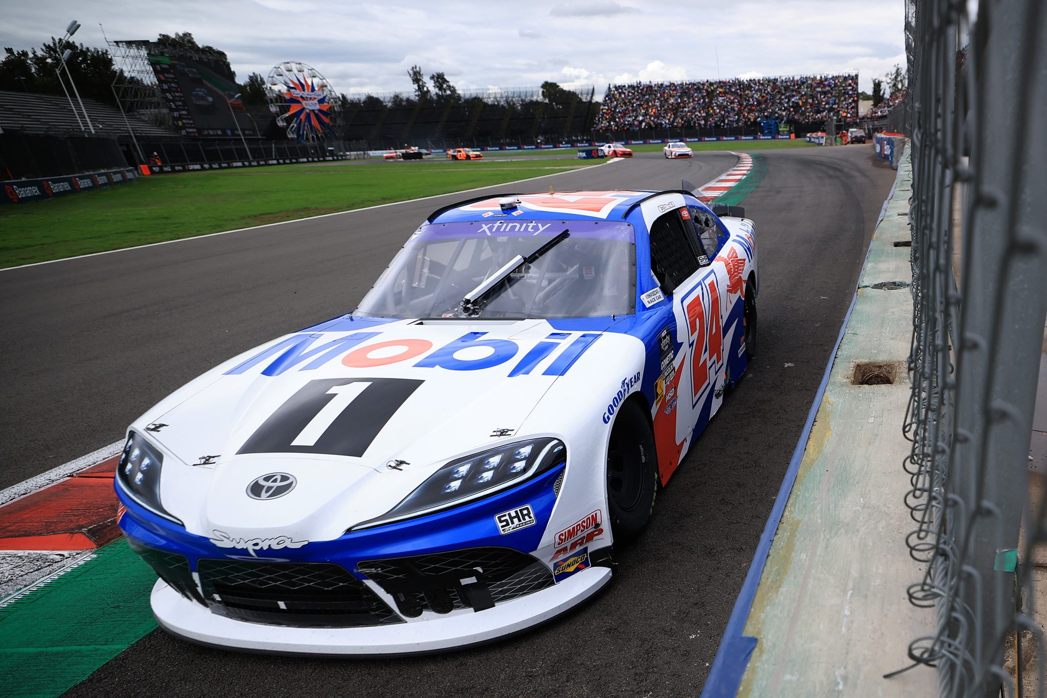 MEXICO CITY, MEXICO - JUNE 14: Christopher Bell, driver of the #24 Mobil 1 Toyota, exit the track to pit during the NASCAR Xfinity Series The Chilango 150 at Autodromo Hermanos Rodriguez on June 14, 2025 in Mexico City, Mexico. (Photo by Chris Graythen/Getty Images) | Getty Images